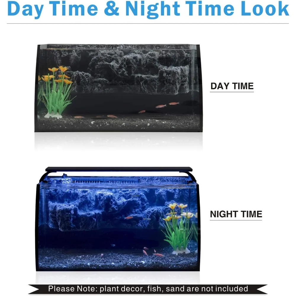 Fish Tank 8 Gallon LED Glass Aquarium Kit for Starters with,with 3D Rockery Background Decor, Wide View Curved Shape Fish Tank 2