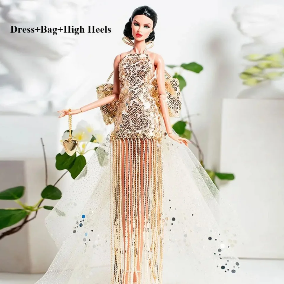 Neue Europäische Spitze Goldene Kleid Set DIY Mode Hochzeit Kleider 6 Stile Puppe Kleidung Zubehör für 30 cm BJD Puppe – Detail 11