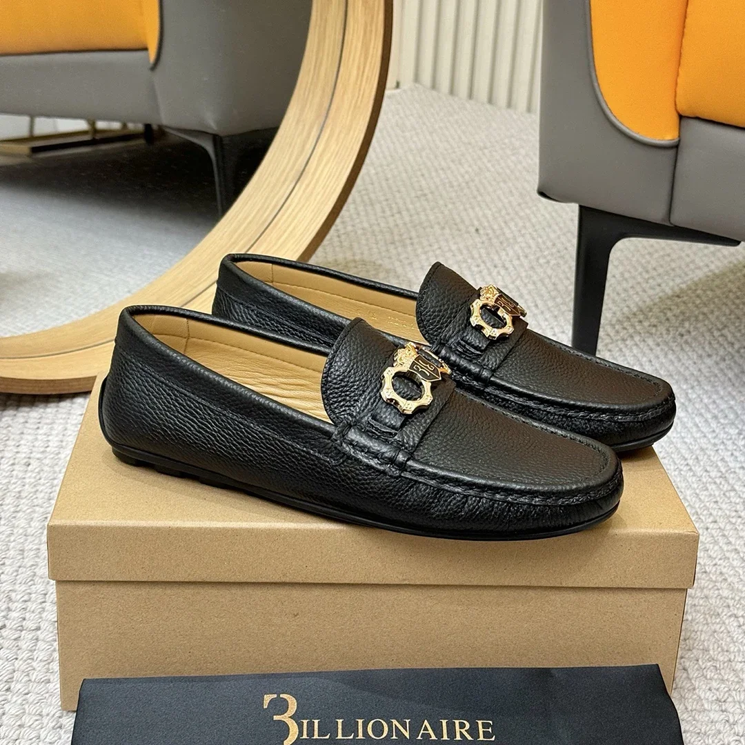 BILLIONAIRE Men Shoes Lychee Patterned Calf Leather High-Quality outdoors European big size 38-46 Metal Old Money Newly rich