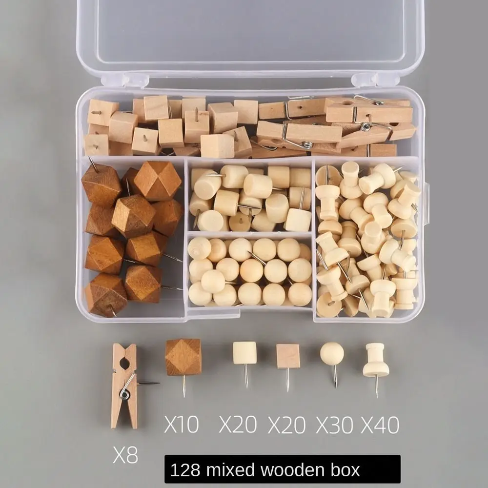 128Pcs INS 크리 에이 티브 나무 푸시 핀 DIY 재사용 가능한 칠판 푸시 핀 상자 3D 장식 스터드 사무실 학교 용품