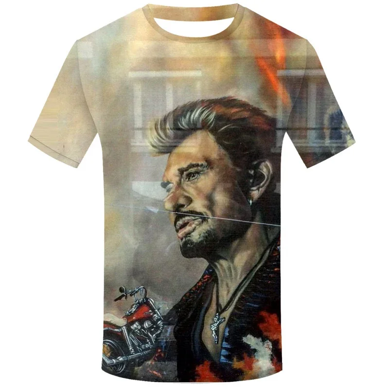 thumbnail image 1 of Camiseta de verano para hombre, cantante Johnny Halladay, estampado 3D, cuello redondo, informal, manga corta, talla grande, moda, 1 of 5