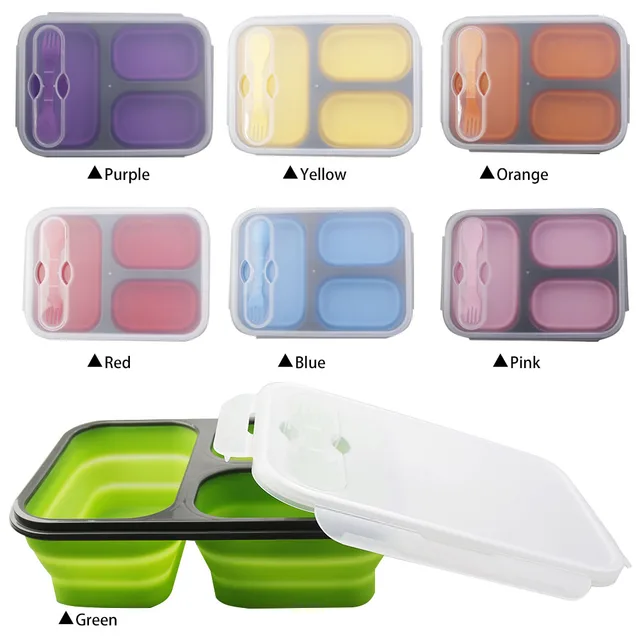 Boîte à déjeuner Portable pliable en Silicone de 1300ML, bol de four à micro-ondes, conteneur de stockage des aliments pliable, couvercle lavable sans odeur, 1 pièce 5