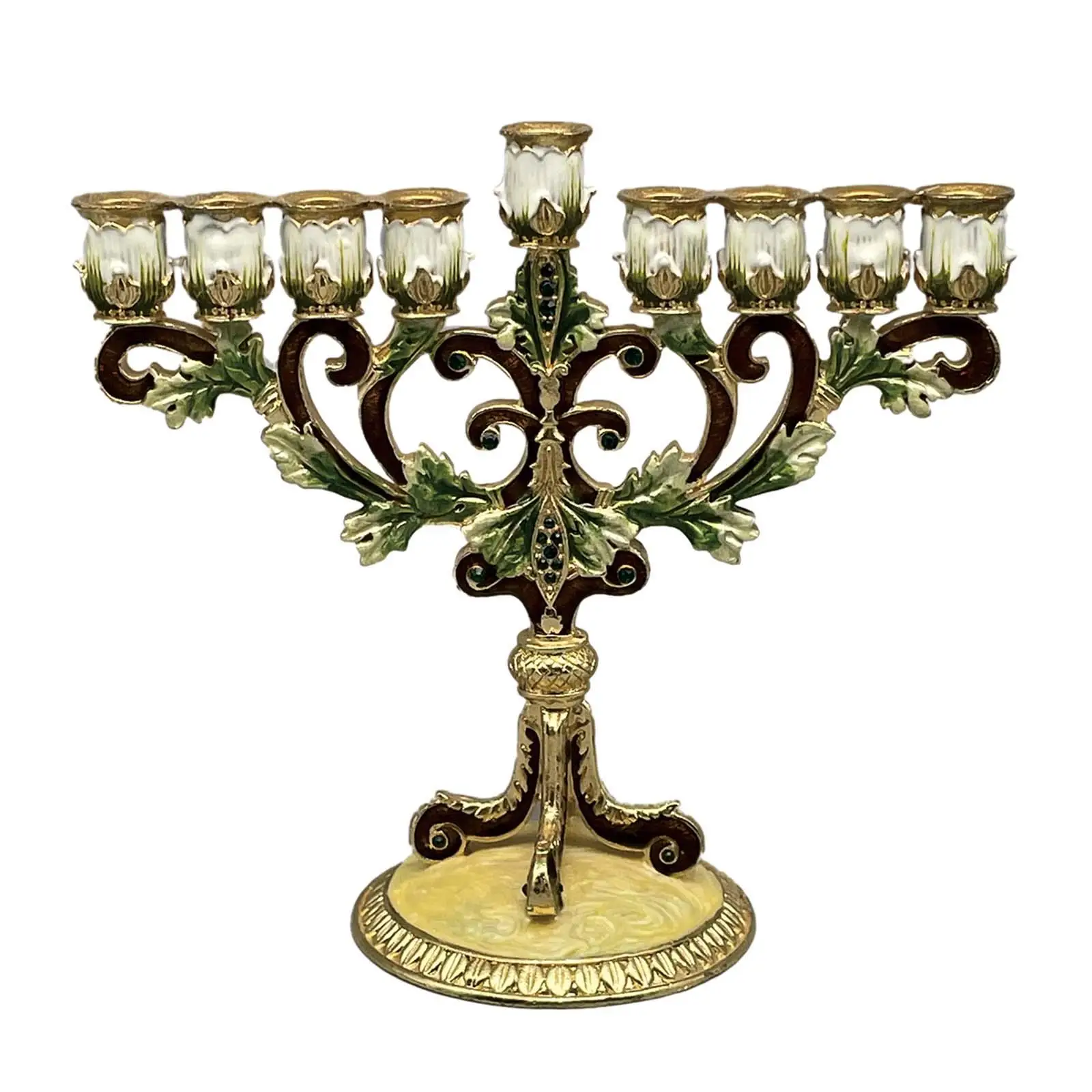Hanukkah Menorah Hand Painted Candlestick Sturdy Base Tabletop 9 Branches Candle