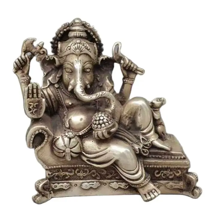 

13.5 CM Collectible Old Handwork Silver Plate Copper India Wealth God Recline Statue