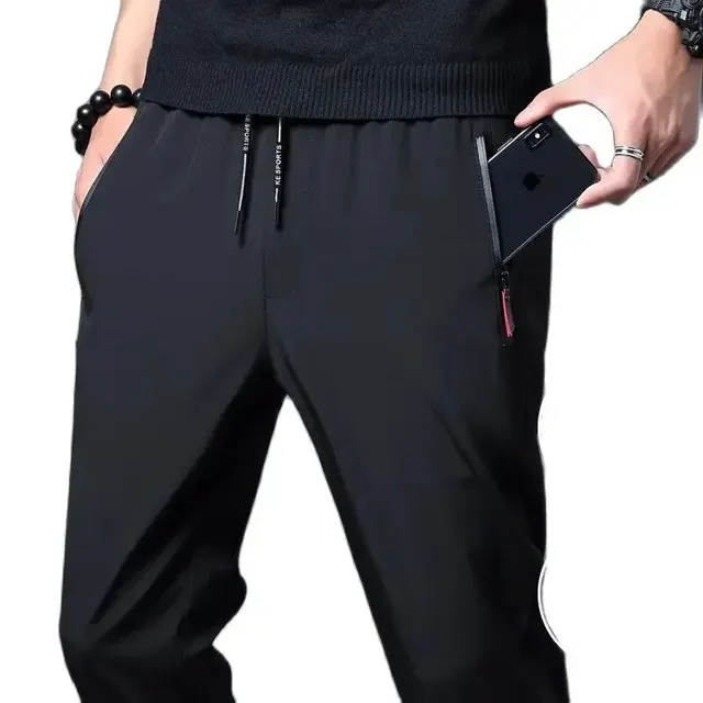 Men's Casual Pants Straight Slim Fit Elastic Waist Jogger Korean Classic Blue Black Gray Male Brand Trousers Plus Size 6