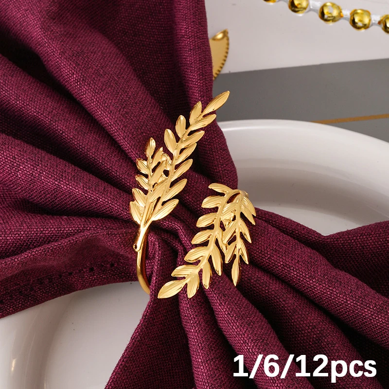 Gold Wheat Napkin Rings Metal Leaf Napkin Holder for Harvest Festival Fall Thanksgiving Dinner Party Table Decoration with napkin ring