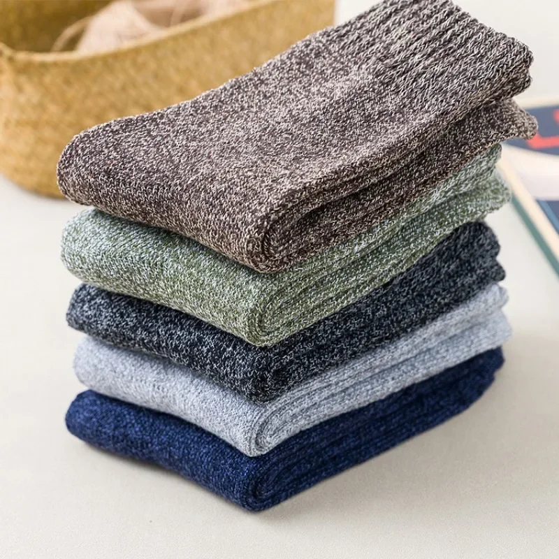 5pairs Autumn Winter Men Thicken Wool Socks Male Women Towel Keep Warm Solid Color Socks Cold-resistant Soft Cashmere Short Sock