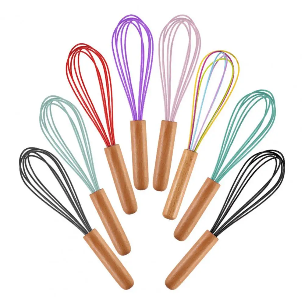 

Egg Beater Silicone Whisk Set with Wooden Handle Comfortable Grip Scratch-resistant for Cooking Blending Hanging Kitchen Utensil