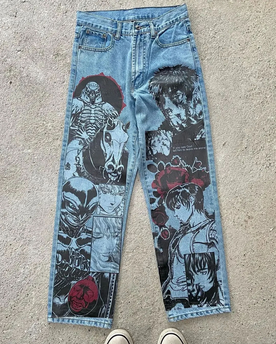 Harajuku Anime Graphic wide leg jeans Streetwear Y2K Jeans for Men 