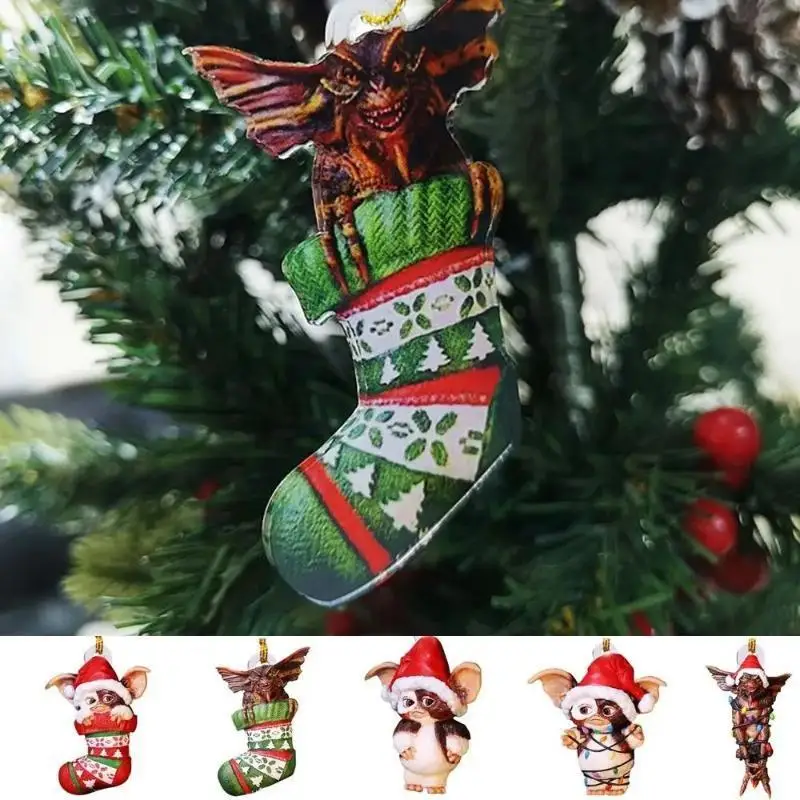 Christmas Socks Dog Elfish Santa Hat Cute Acrylic Puppy Gremlins Hanging Chrismtas Tree Decor Pendants Birthday Parties Decor