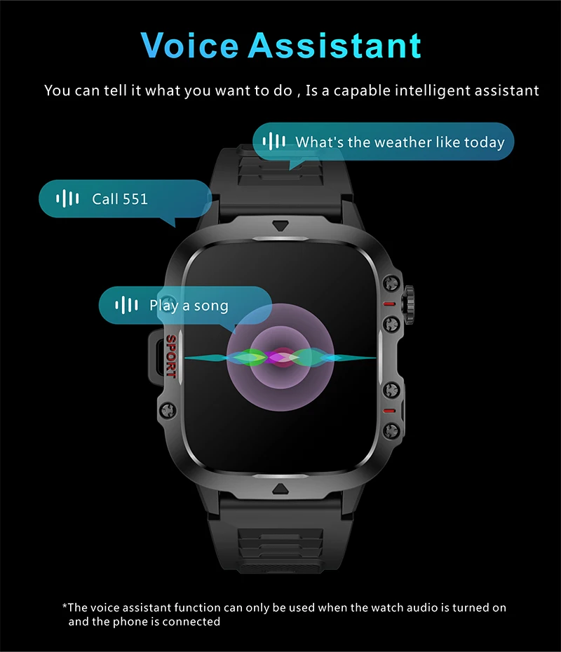 2025 New Rugged Military Fitness BT call SmartWatch Men For Android Xiaomi IOS 3ATM Waterproof Sport Ai Voice Calling Smartwatch 4