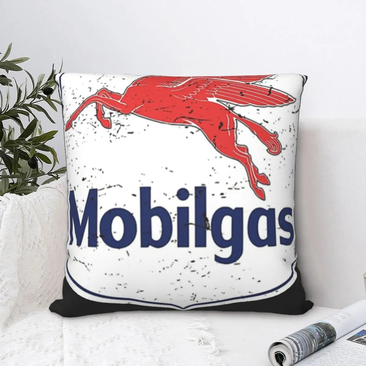 Mobilgas Vintage Logo Square Pillowcase Polyester Pillow Cover Velvet Cushion Decor Comfort Throw Pillow For Home Living Room velvet cushion cover throw pillow case solid color home decor living room decoration sofa seat ball shaggy cushion pillowcase