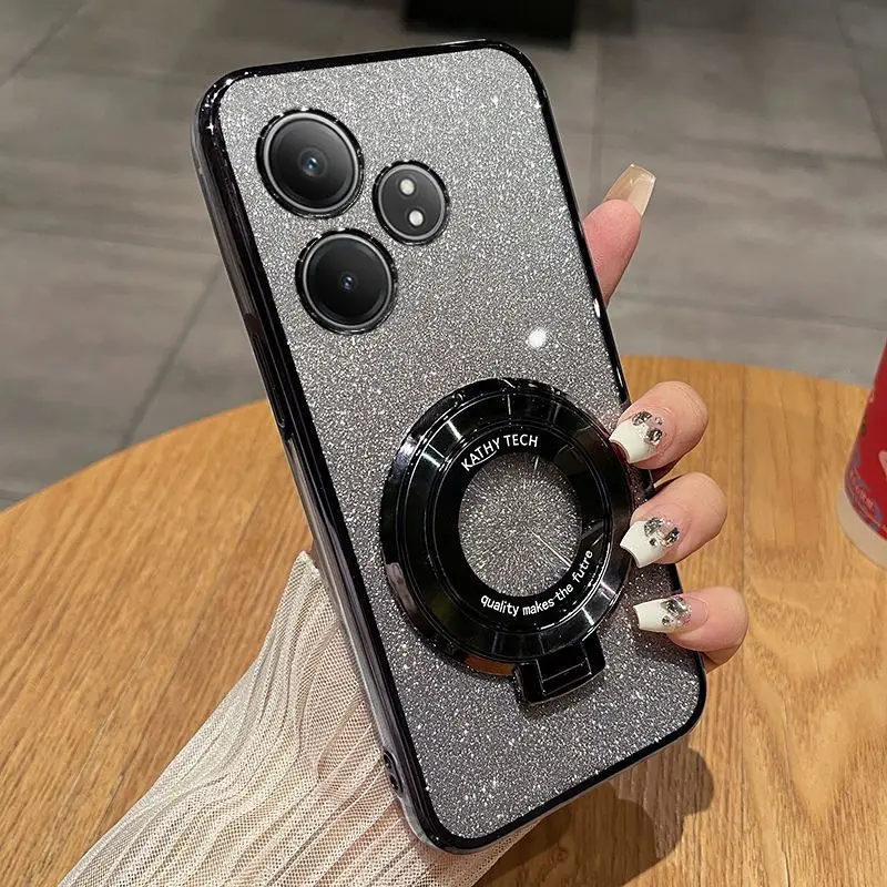 Transparent Electroplating 360° Rotating Bracket TPU Anti-Fall Case