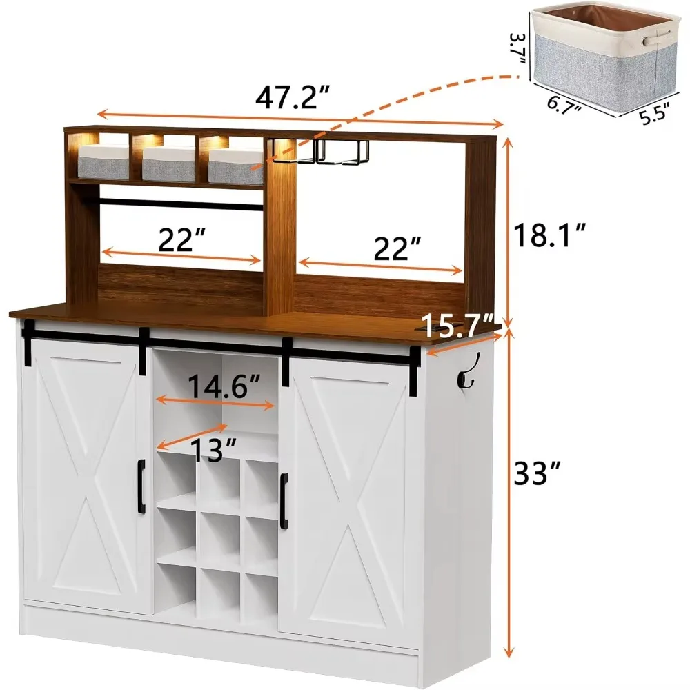 Coffee Bar Cabinet with Adjustable 20-Color LED Lights 2