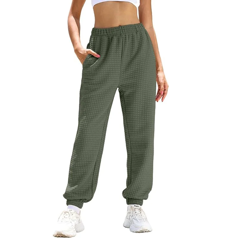 

Womens Pants Autumn Winter Waffle Solid Color Casual Trousers Female High Waist Sports Straight Pants