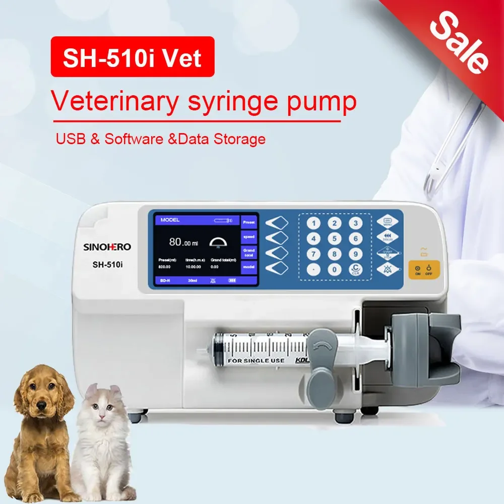 

New SH-510i Veterinary Syringe Pump Medical Hospitals Intravenous Injection Device with USB Software Data Storage Function