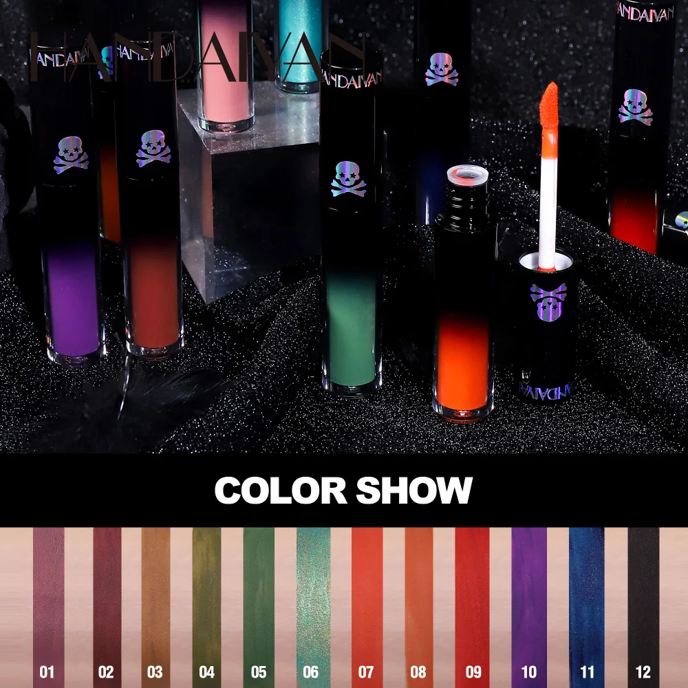 12 Colors Lip Gloss Long Lasting Moisturizing Matte Non-stick Cup High Pigmented Black White Purple Lipsticks For Cosplay Party lip gloss lip makeup