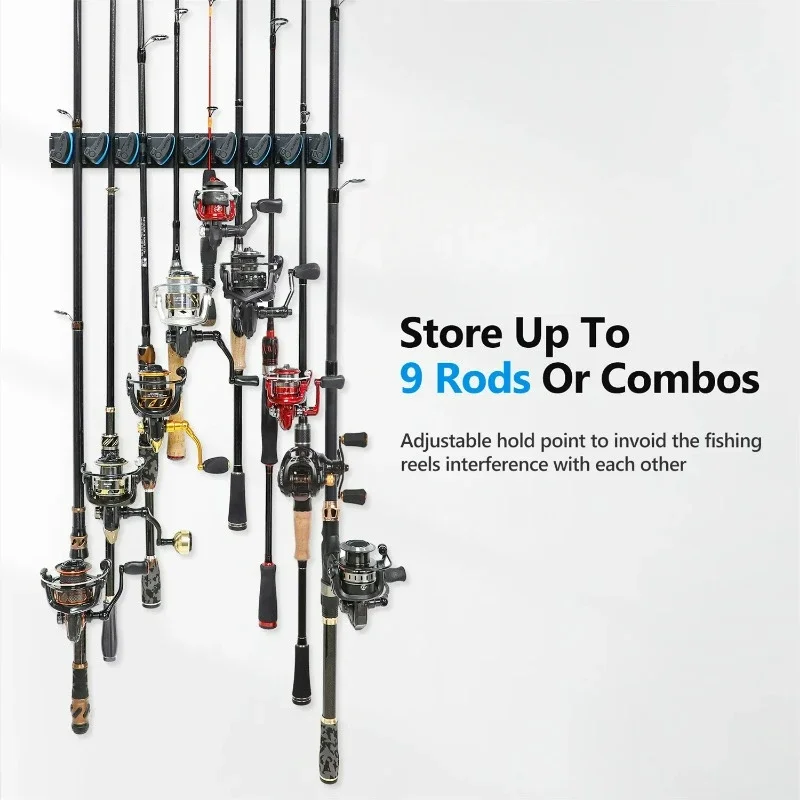 Vertical Wall Mounted Fishing Rod Holder Pole Rack Holds Up to 9 Rods or Combos fishing rod holder fishing rod bracket fishing rod support fishing rod rest