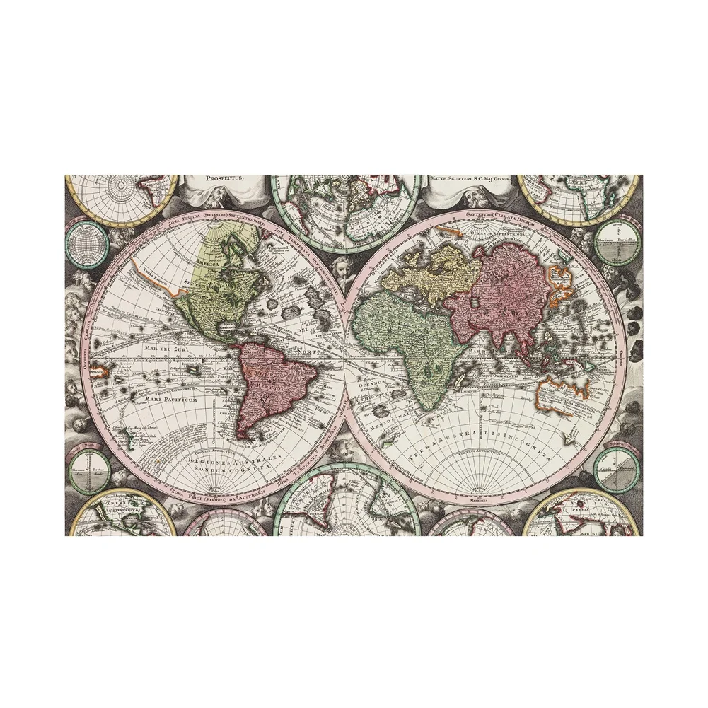 The World Map Retro Poster Non-woven Canvas Painting Wall Art Prints Living Room Home Decoration School Office Supplies 59*42cm
