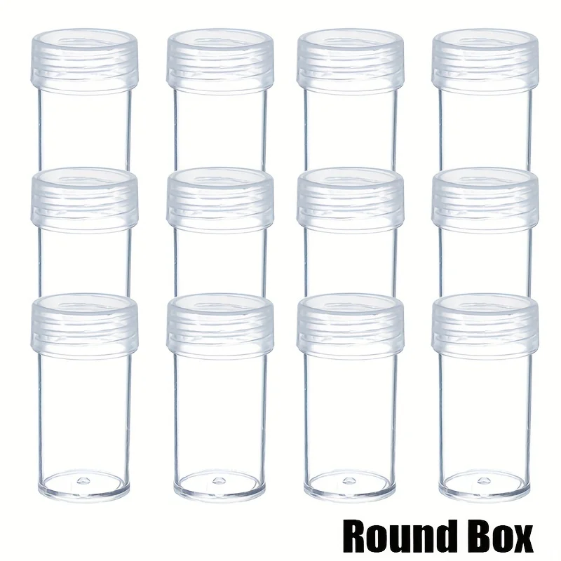 12/40Pcs Clear Round Bottle Storage Box for DIY Crafts Jewelry Rhinestone Beads storage box