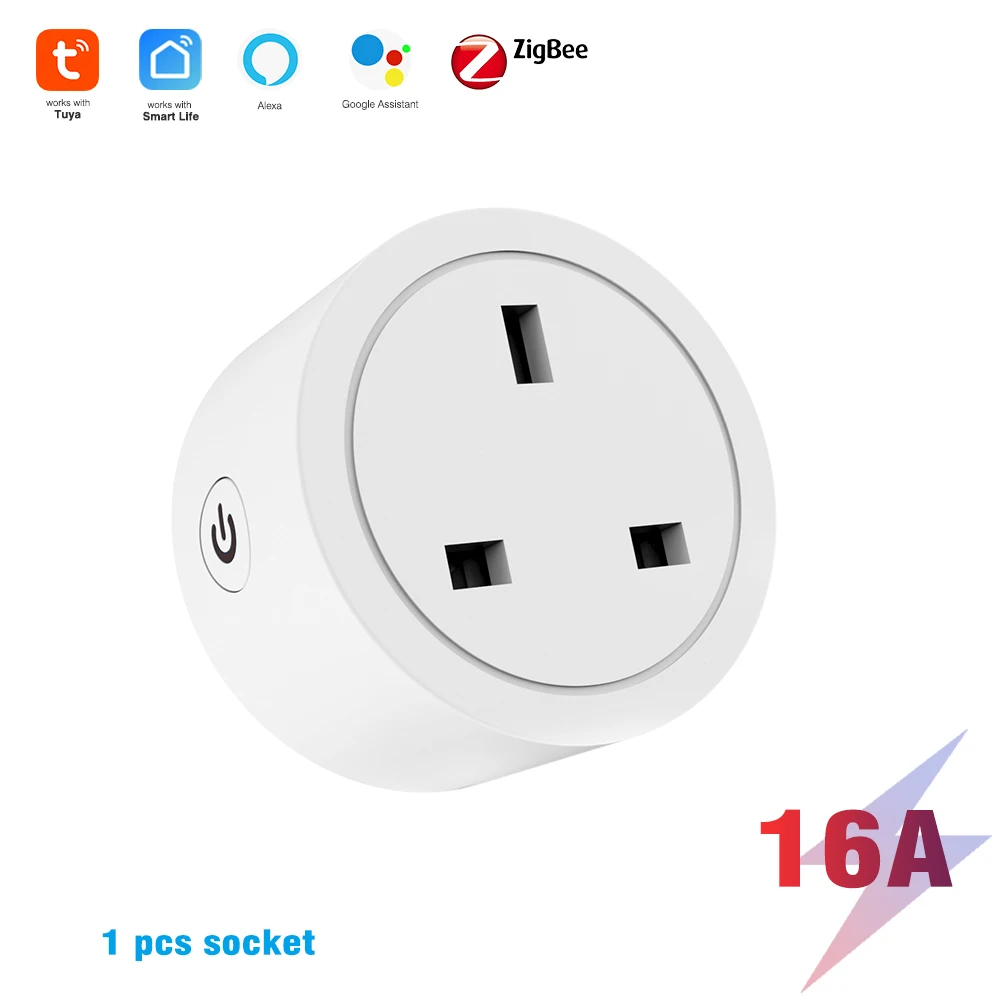 שקע חכם של טויה לבריטניה, שקע WiFi ו-Zigbee, עובד עם אלקסה וגוגל הום, 16A 20A, ניטור אנרגיה, טיימר, ללא צורך בהאב, עבור WiFi