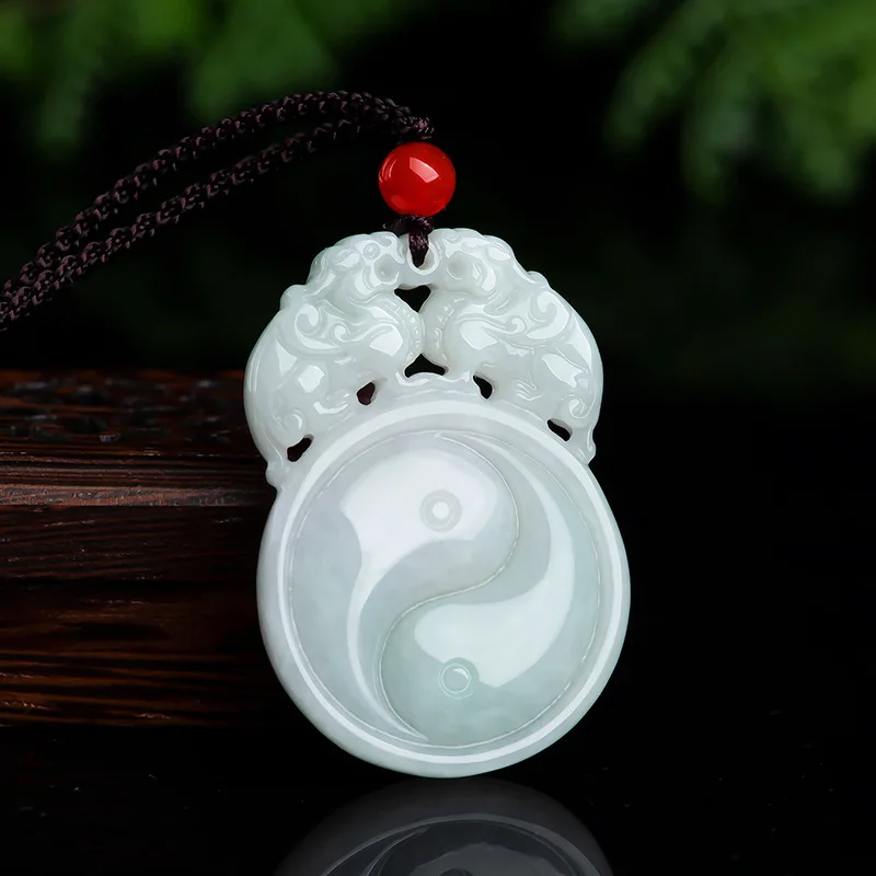 

Natural Myanmar A-grade Jade Double Pixiu Safety Buckle Pendant For Wealth Transfer Ice Jadeite Charms For Men‘s Women's Jewelry