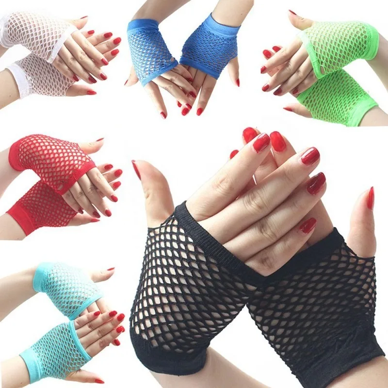 

Black Nylon Fingerless Fishnet Gloves Wrist Stretch Mesh Gloves for 80's Theme Party Women Costume Accessories