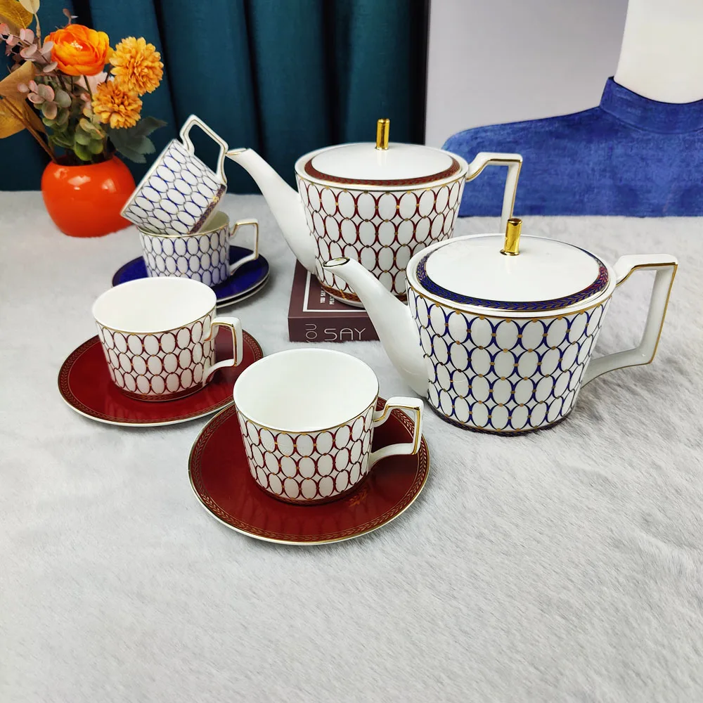 Bone China Gold Rim Ceramic Coffee Cup Home Office Teapot Water Milk