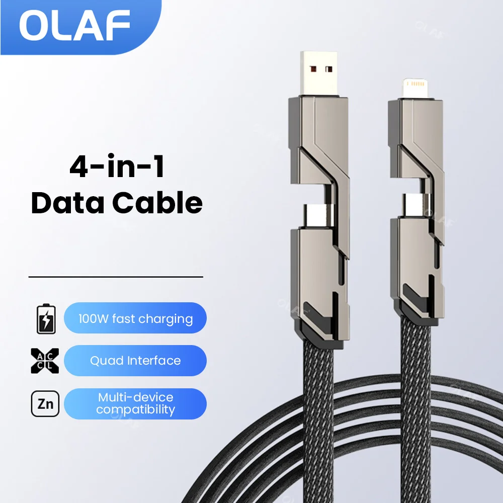 

Olaf 4 в 1 USB кабель для быстрой зарядки для Samsung Xiaomi Huawei Apple мобильный телефон 66W USB Type C зарядный кабель для планшета