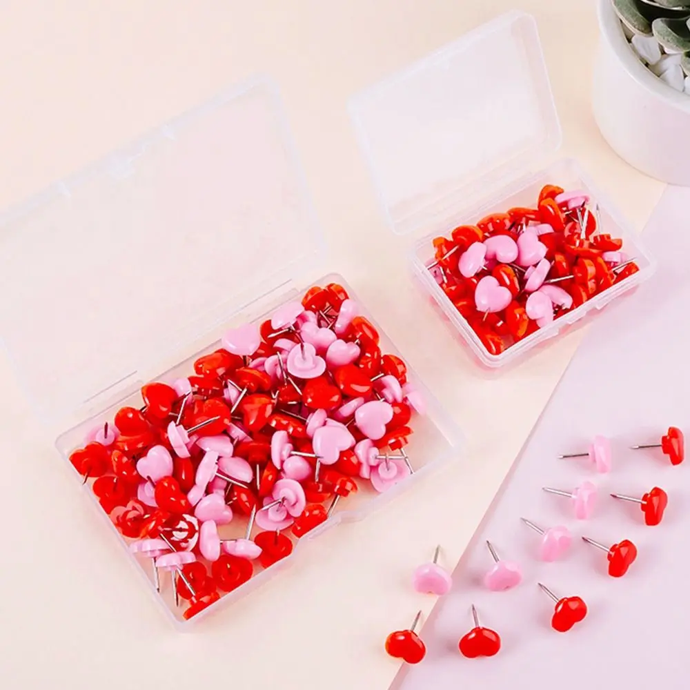 100PCS Reusable Pink Red Thumbtack Love Heart Photo Pins Push Pin Fixed Thumb Tacks Board