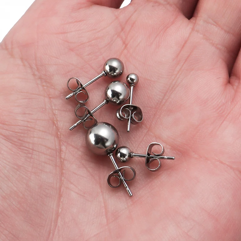 Hypoallergenic Titanium Plated Steel Ball Ear Studs - 2mm, 4mm, 6mm Sizes - Screw Back 12 thumbnail image