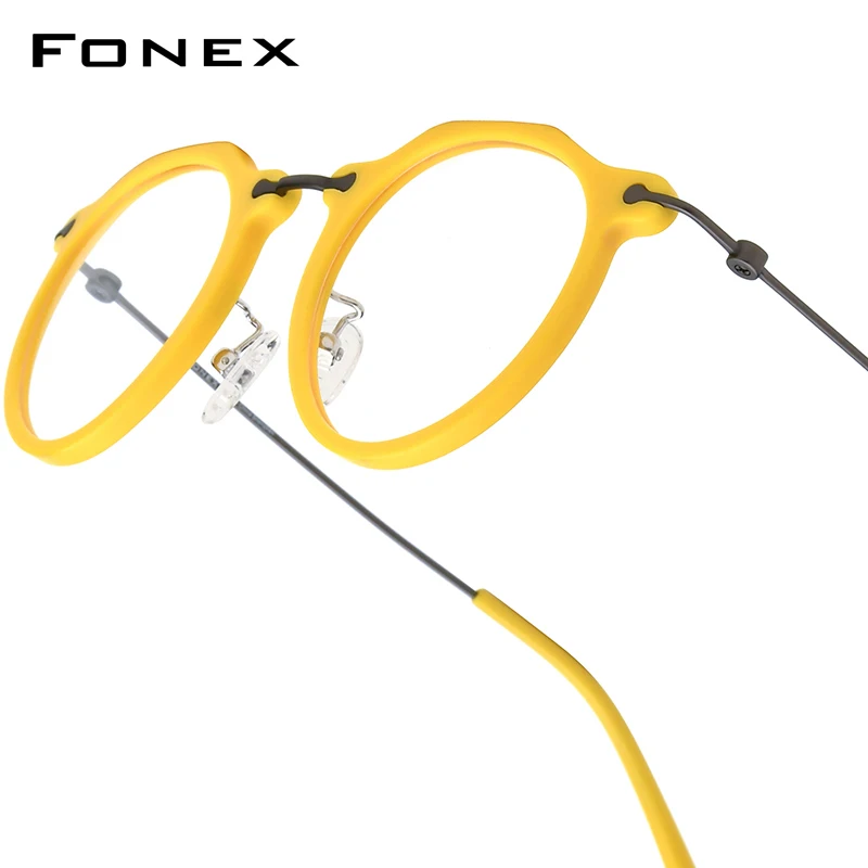 FONEX Acetate Titanium Glasses Frame Women New Brand Design Vintage Retro Round Eyeglasses Men Spectacles Japanese Eyewear 85905