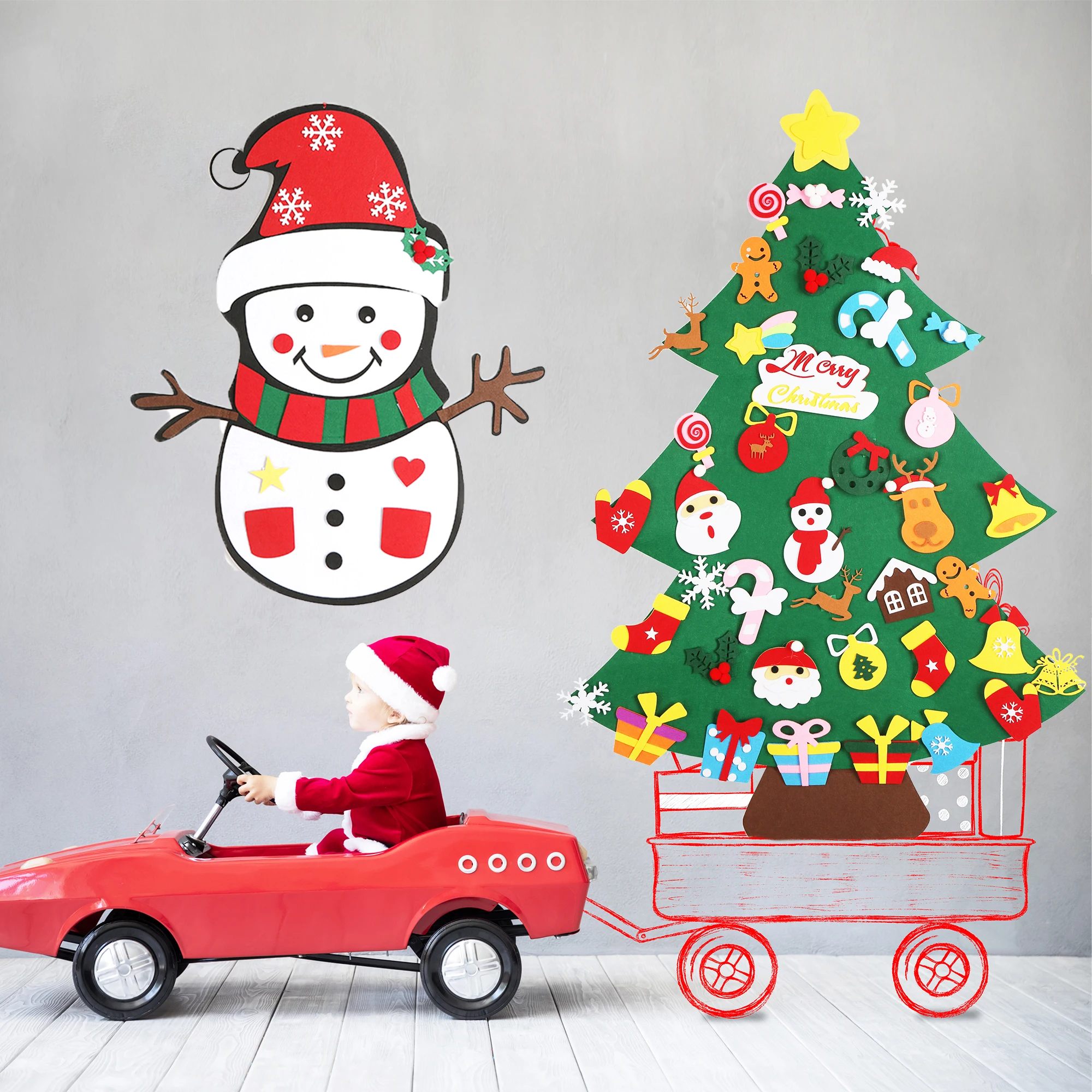Christmas Tree and House Ornaments DIY Felt Montessori Busy Board Xmas Door Wall Decorations Wall Hanging Gifts for Kids