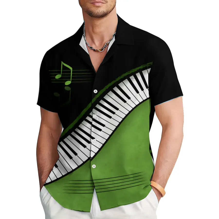 

New 3D Music Notes Piano HD Printing Casual Short sleeved Shirt Large Size Comfortable and Casual