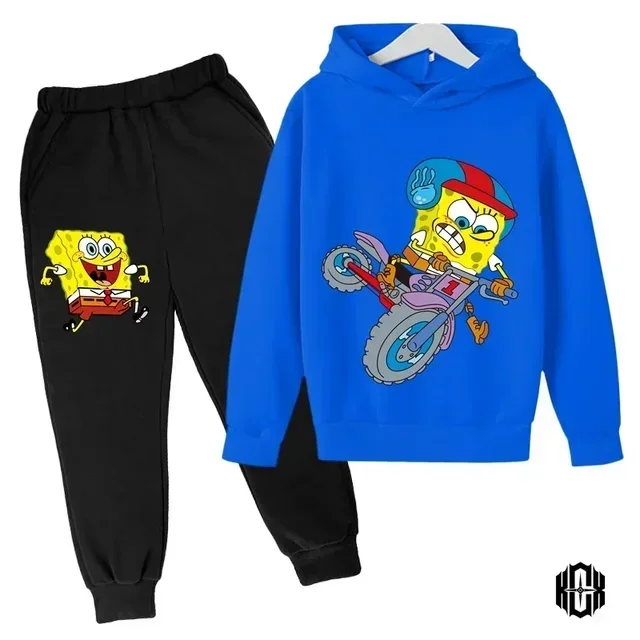 thumbnail image 1 of Conjunto de sudadera y pantalón con capucha de Bob Esponja para niños y niñas, chándal de dibujos animados de primavera, ropa para niñas pequeñas, sudadera de manga larga y pantalón, 2 piezas, 1 of 5