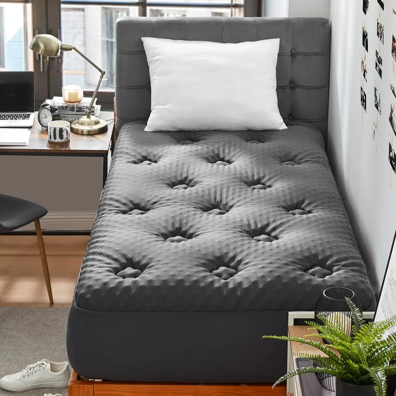 

Memory Foam Twin Size Mattress Topper, Twin Mattress Pad Cover for Single Bed with Deep Pocket, Breathable Pillow Top Mattress