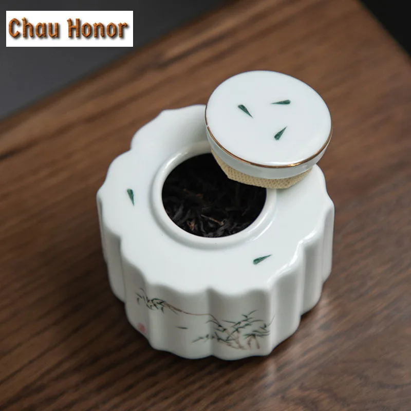 Celadon And White Porcelain Tea Pot Sealed Pot Tea Box Tea Warehouse Storage Pot Portable Small Tea Pot Moisture-proof Household