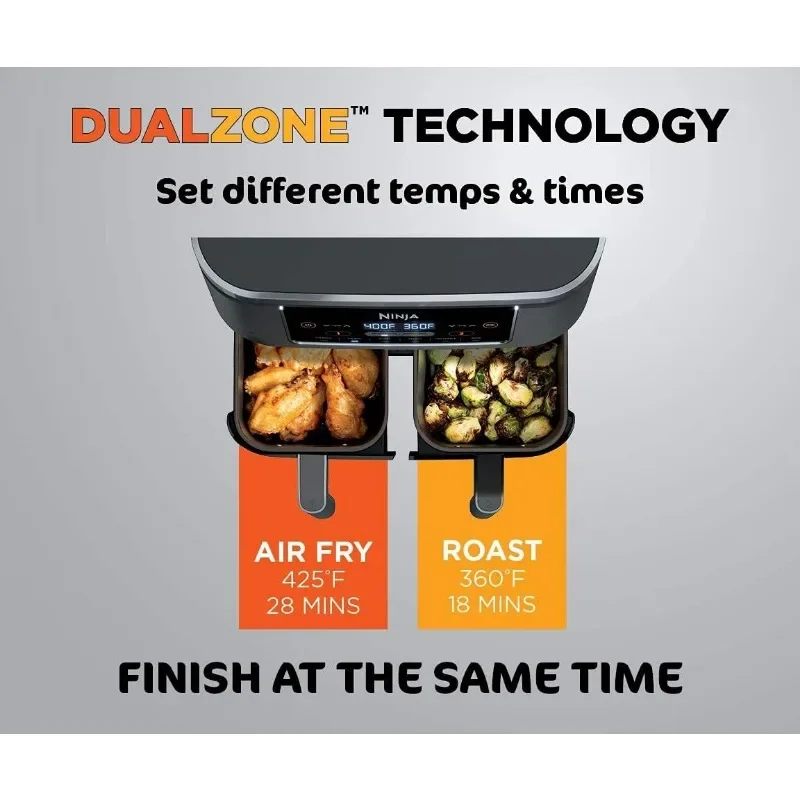 Ninja DZ201 Foodi 6-in-1 2-Basket Air Fryer with DualZone Technology, 8-Quart Capacity, and a Dark Grey Stainless Finish 4