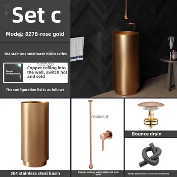 304 สแตนเลสสตีลรอบคอลัมน์อ่างล้างหน้าแบบบูรณาการชั้นยืนสวนกลางแจ้งอ่างล้างหน้า Luxury Bar โรงแรมห้องน้ําอ่างล้างจาน w 31