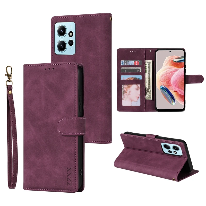 Leather Magnetic Flip Wallet Case with Hand Rope