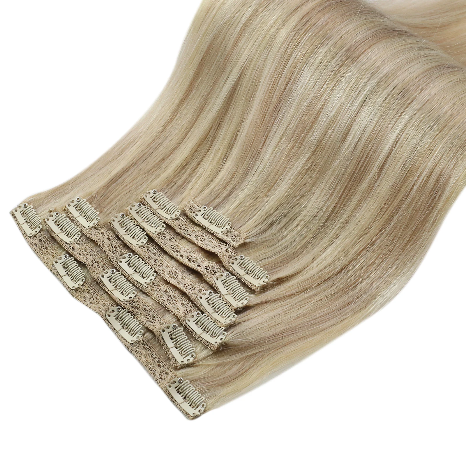Ugeat Clip In Hair Extensions Human Hair Real Remy Highlight Blonde Color Full Head Balayage Bralizian Extensions 7Pcs hair extensions