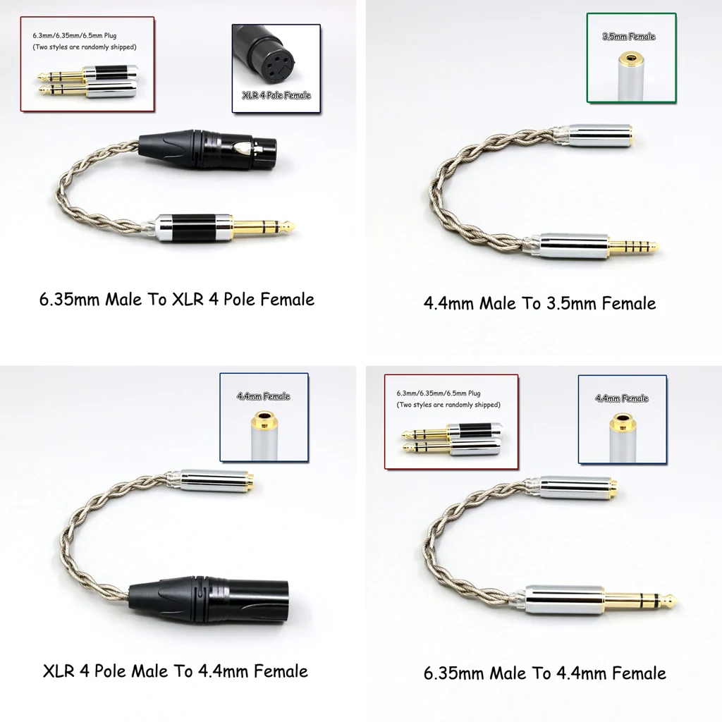 99 % reines Silber + Graphen versilbertes Schild-Kopfhörerkabel für 4,4 mm, 3,5 mm, 2,5 mm XLR 6,35 mm Stecker auf Buchse, Adapter-Konverter