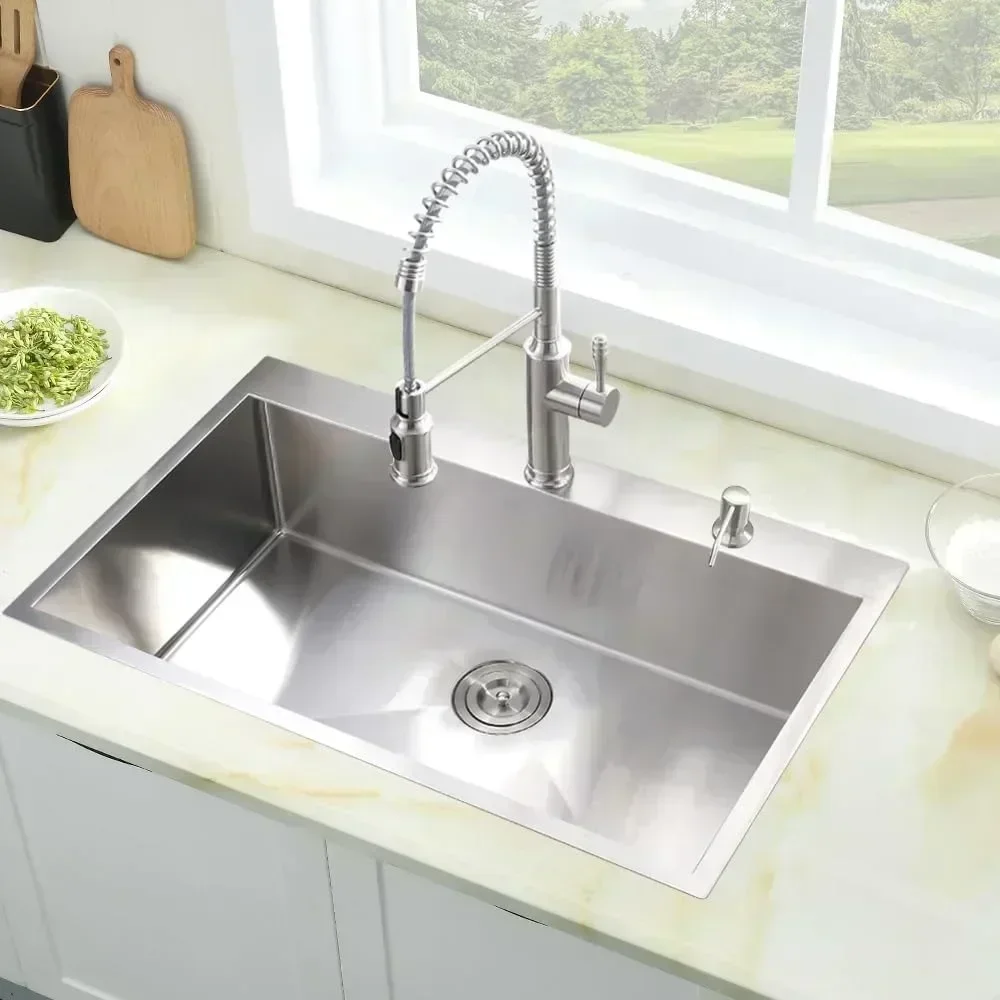 Kitchen sink, sink drop gauge  kitchen sink top mount single bowl deep kitchen sink,‎33 x 19 x 10 inches 2