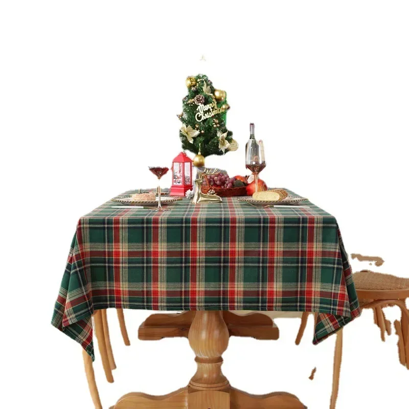 Plaid Christmas Decoration Tablecloth Color Woven Polyester Cotton Red Green Table cover for Home Party Dining Decor