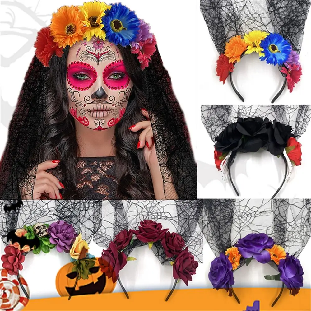 Day Of The Dead Rose Headband Multi Coloured Halloween Costume Accessory main image 1