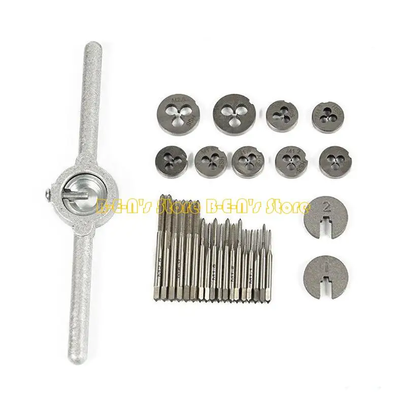 Y1AD 31Pcs 미니 HSS 미터 나사 플러그 탭 다이 렌치 핸들 세트 M1-M2.5 나사 신규