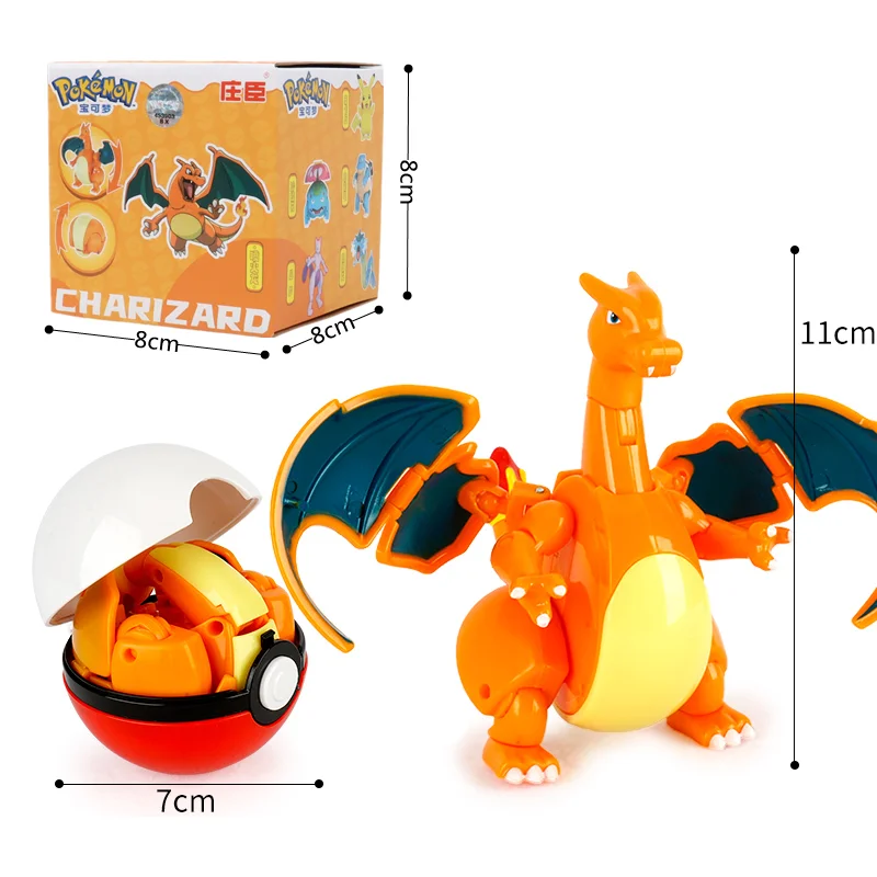 Pokemon Figure Pokeball Box Original Pikachu Deformation Toy Anime Figure Charizard  Pocket Monster Model Children Birthday Gift