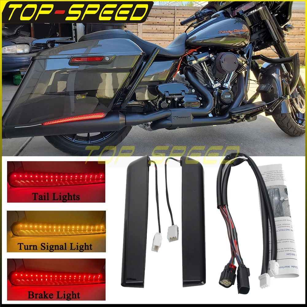 

Motorcycle Rear Saddlebag Extended LED Run Brake Turn Signal Lights For Harley Touring Road King Street Road Glide FLHR 2014-Up