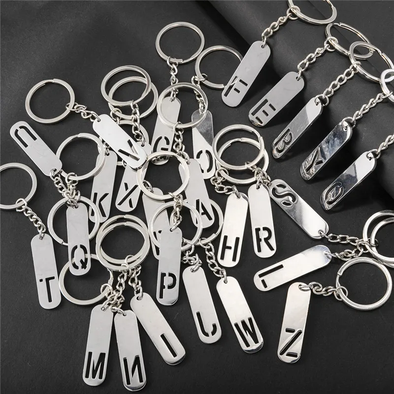 シルバーカラー 26 イニシャル文字キーホルダー DIY ステンレス鋼 A-Z