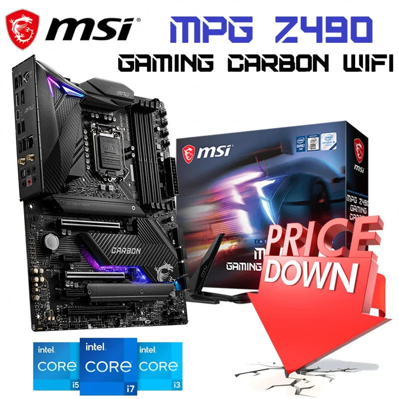 Материнская плата LGA 1200 MSI MPG Z490 игровая карбоновая WiFi Intel материнская i3 i5 i7 i9